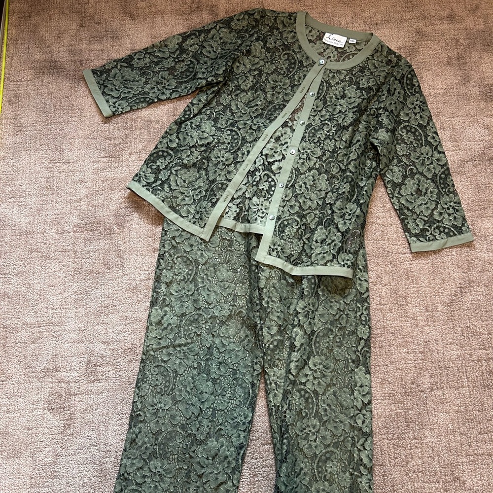 Linea by Louis Dell'Olio Women's Green Floral Pajama Set